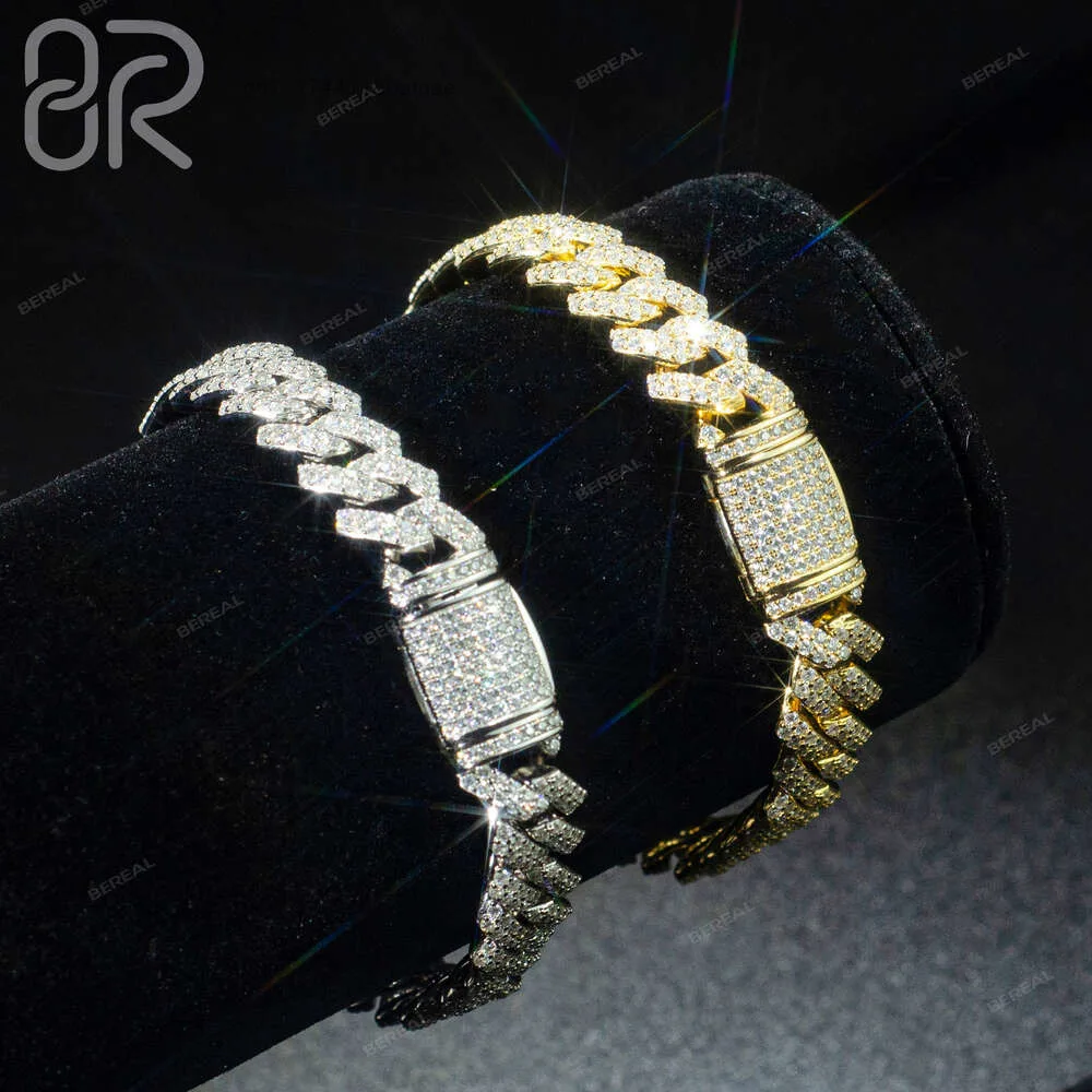 Selling 14mm Vvs Moissanite Cuban Chain Pass Diamond Test Round Brilliant Cut 925 Silver Hip Hop Fine Necklace Jewelry.