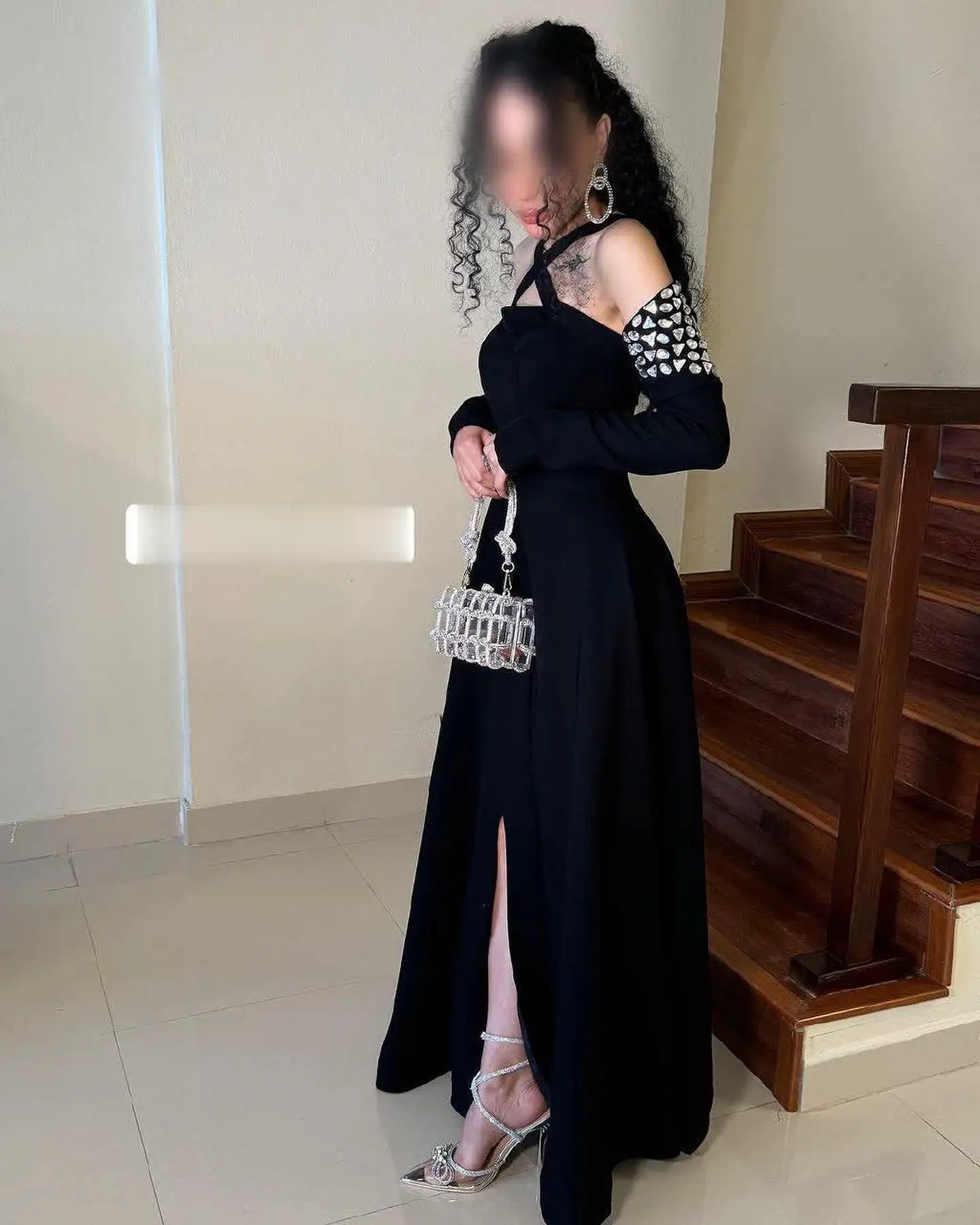 Aenyrst Elegant A-line Black Prom Gown Long Sleeve Beaded Party Evening Dress Floor Length Formal Occasion Gowns customized