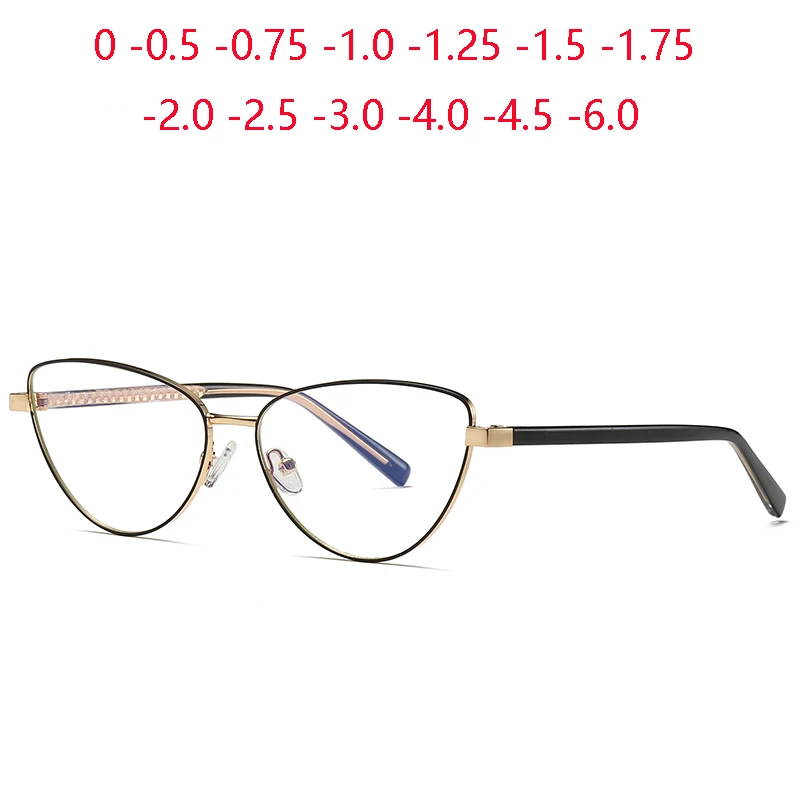

0 -0.5 -0.75 To -6.0 Blue Light Blocking Cat Eye Nearsighted Glasses For Women Metal Shortsighted Prescription Glasses Women