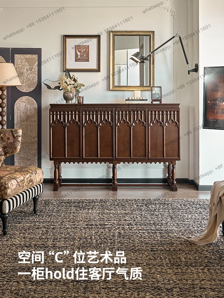 

Retro side cabinet medieval solid wood storage against the wall