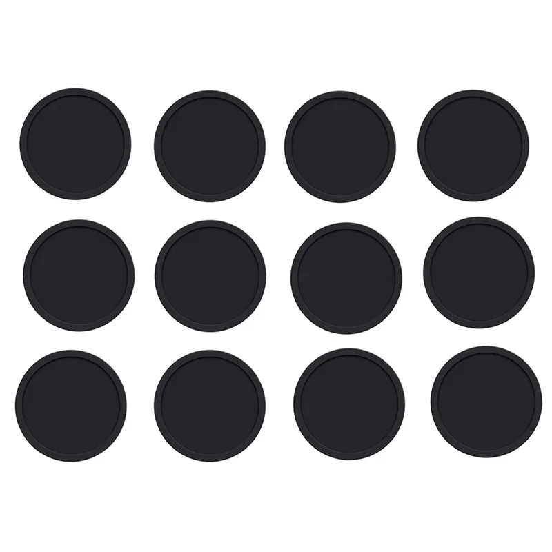 ABJS Pack Of 12 Coasters Glasses, Silicone Coasters, Drink Coasters, Round Glass Coasters Black for Drinks, Bar, Cups