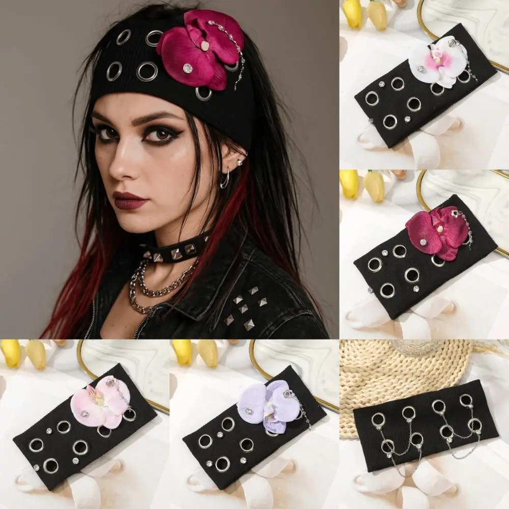 

New Versatile Punk Headband Eyelets High Elastic Hollow Eyelets Headband Woven Eyelet Design Metal Rock Headband Y2K Fashion