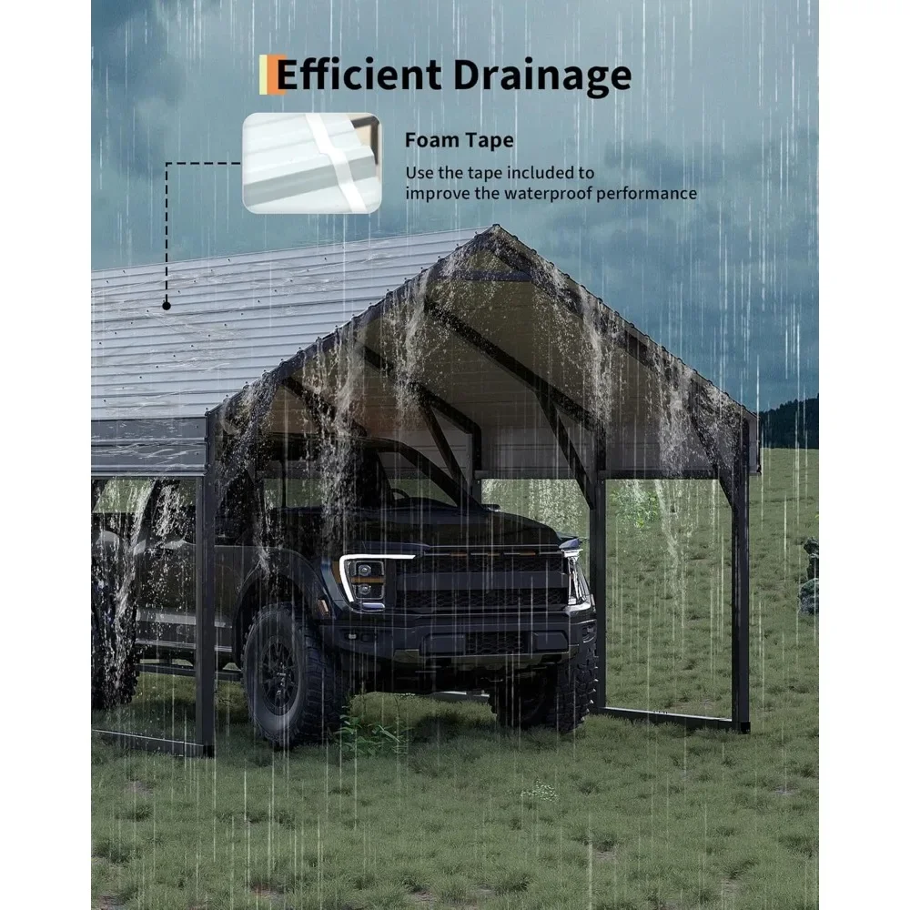 

Металлический навес 12 x 26 футов, усиленный каркас для тяжелых условий эксплуатации и стальная крыша, всепогодный навес для пикапов, лодок, автомобилей и