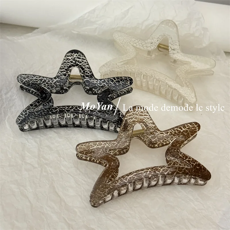 2024 Women\'s Crack Pattern Hollow Star Pentagram Hair Claws Y2K Girls Hair Accessories Sweet Shark Clip Trend Hair Clip Headwear