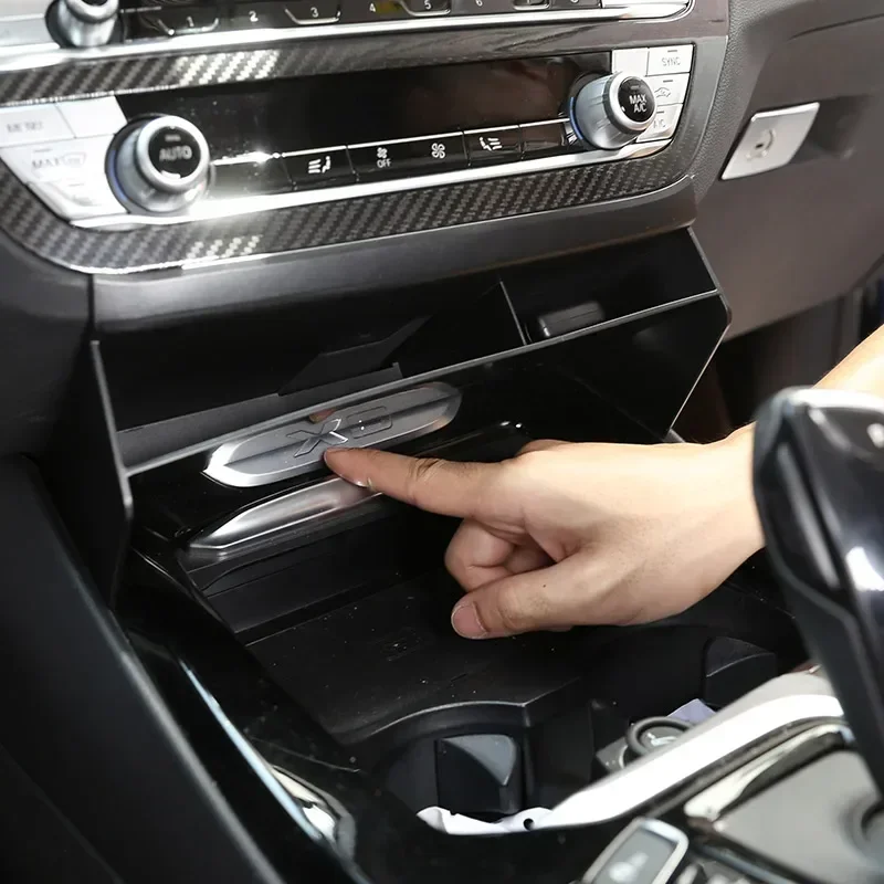 ABS Black Car Central Control Storage Box Trims Phone Card Holder Cover For BMW X3 X4 G01 G02 2018-2022 Auto Accessories