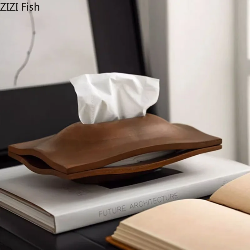 Walnut Wood Texture Tissue Box Tea Table Drawer Paper Box Napkin Boxes Washcloth Storage Box Tissue Holder Tissues Organizer
