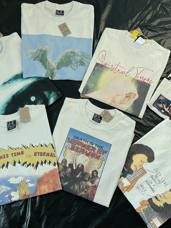 

2026SS Винтажная модная футболка SSSAINT LOUIS для мужчин и женщин, стираная футболка с принтом Коннттона, футболка