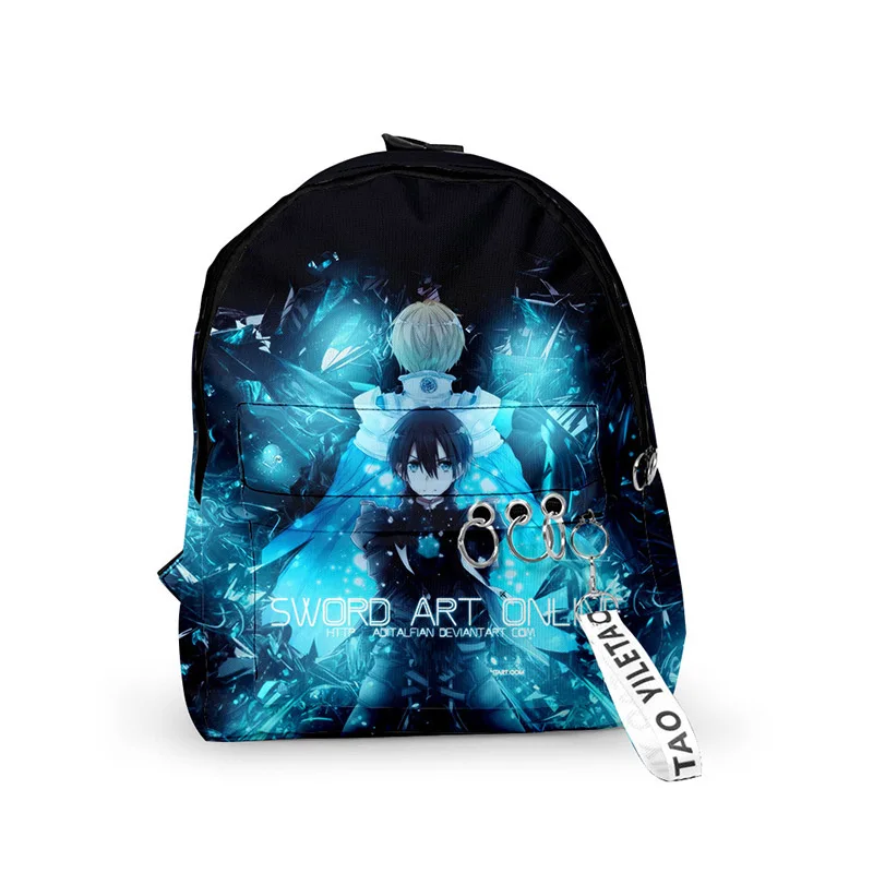 Hip Hop Youthful Anime Sword Art Online School Bags Notebook Backpacks 3D Print Oxford Waterproof Key Chain Small Travel Bags