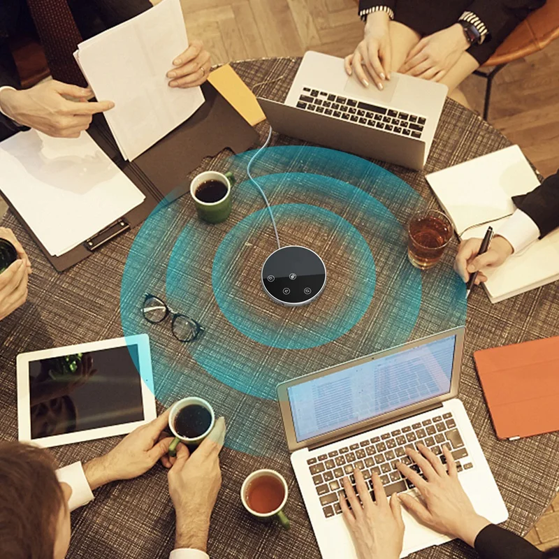 Microfone de conferência USB com alto-falante, alto-falantes, botões de contato do sensor, volume mudo