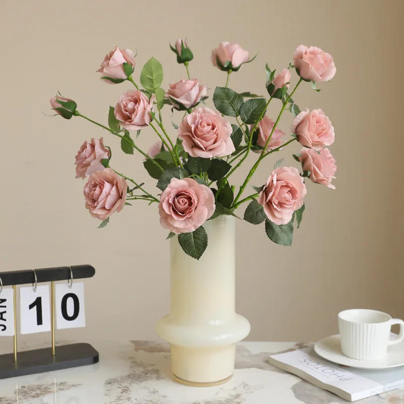 72CM Artificial 6-head Tactile Moisturizing Rose Home Decoration Living Room Artificial Flower Photography Prop