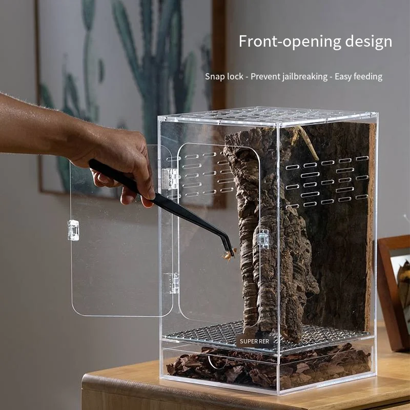 Terrario acrílico de alta definición para escalar mascotas, reptiles arbórales, ventana de visualización transparente, aspecto f