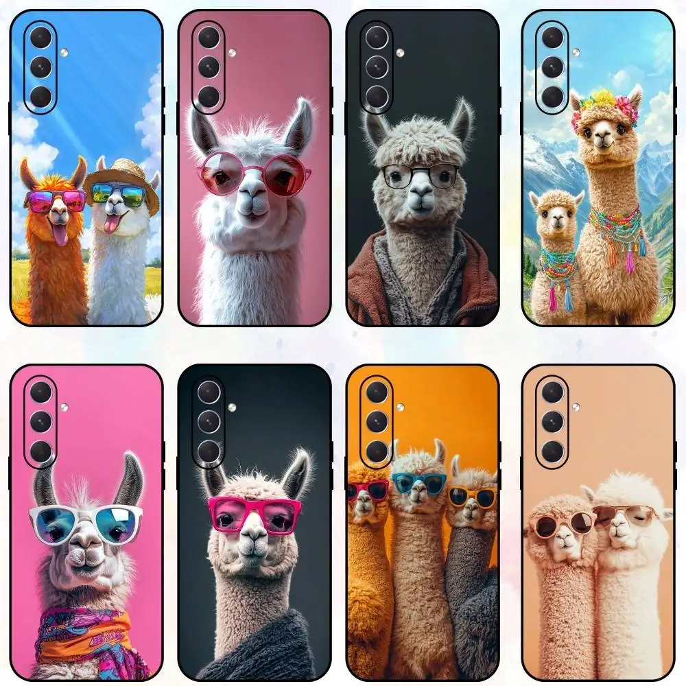 

Funny Animals Alpaca Phone Case For Samsung Galaxy A73,A72,A71,A70,A53,A52,A51,Others Soft Black Shell