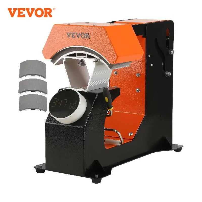 VEVOR 3-in-1 Auto Hat Cap Heat Press Machine 6.4x3.5in Press Knob Clamshell Sublimation Transfer w/ 3pcs Replaceable Heating Pad