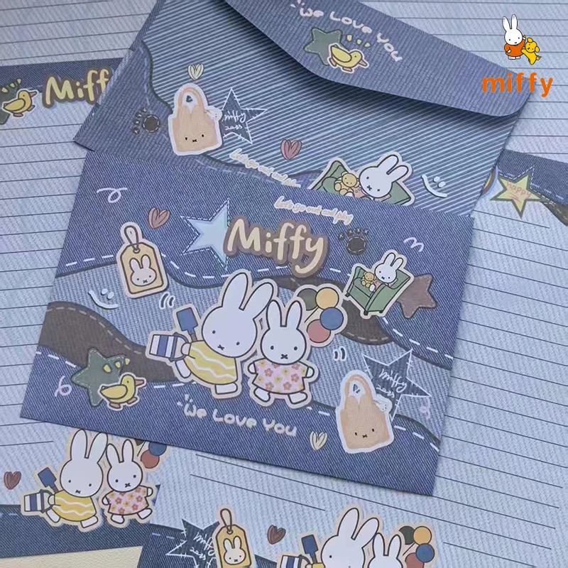 

Кавайные джинсовые конверты Miffy с набором писчей бумаги, набор для рукописных пожеланий, канцелярские принадлежности, аниме-аксессуары, идеальные подарки