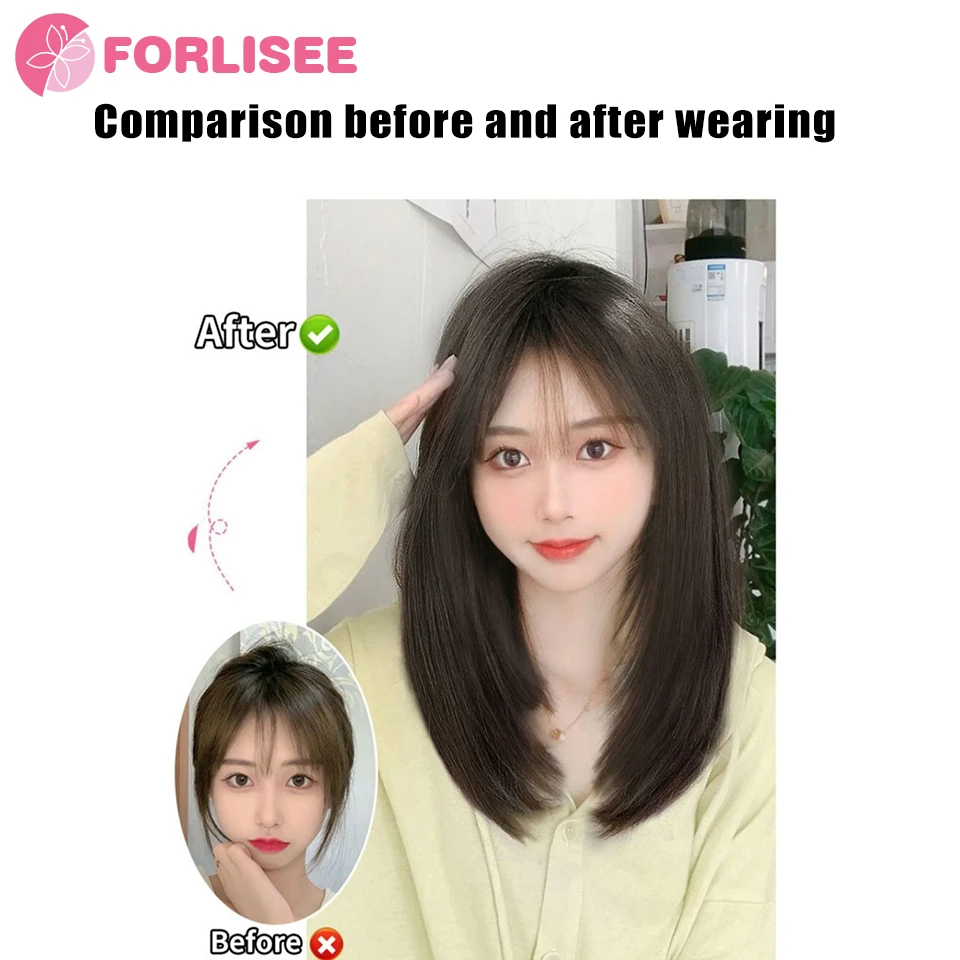 FORLISEE-Peruca Sintética Feminina, Remendo Fofo para Extensão de Cabelo com Clavícula, Aumentar Volume, Invisível e Sem Traços, 1 pc