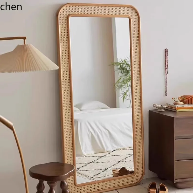 full-body mirror floor-to-ceiling mirror household wall-mounted bedroom rattan large mirror