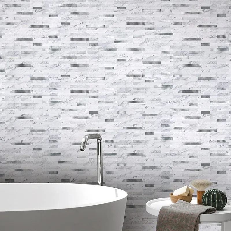 Mosaic Aluminum Backsplash PVC Wall Stickers Kitchen Wallpaper Backsplash Bedroom Living Room Self-adhesive Waterproof 3d Tiles