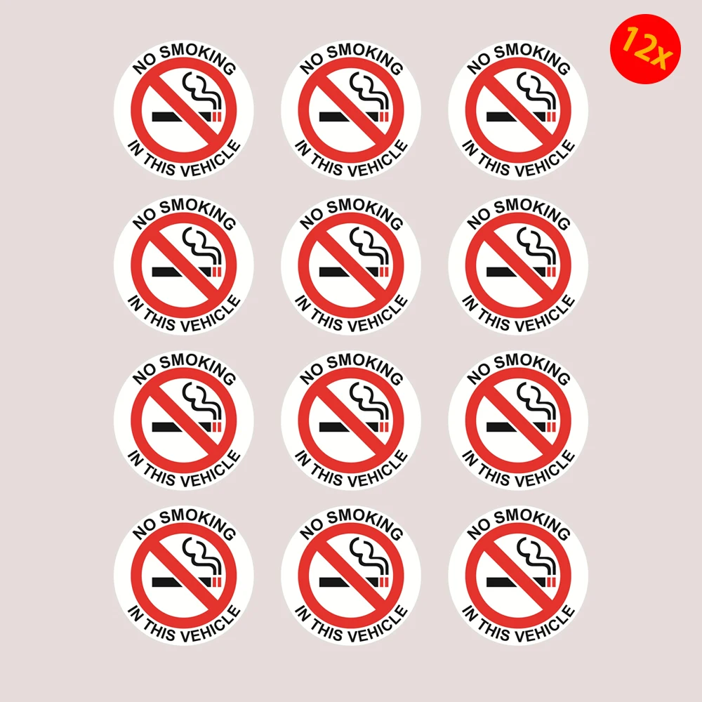 12pcs 2 inch No Smoking in This Vehicle Sticker, Round No Smoking Sticker for The Car, Waterproof and UV Protected