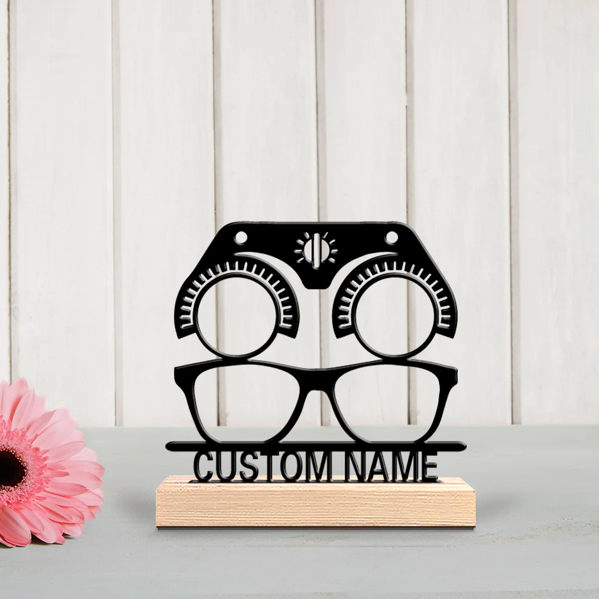 Estatua Metálica Personalizada de Diseño Moderno para el Cuidado de la Visión, con Base de Madera Inspirada en la Naturaleza, Decoración para Oficina, Sala de Estar, Ambiente Zen