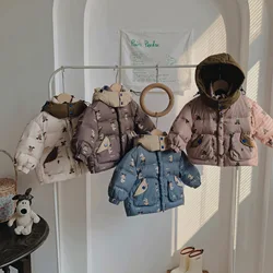 Childrens Boys Down Jacket Thickened Winter 2024 New Cartoon Printed Splicing Kids Baby Boys Coat Hooded Warm Toddler Boy Jacket