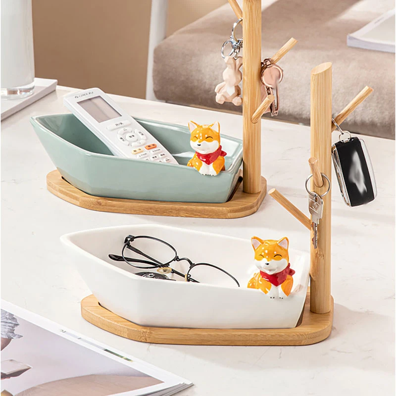 

Керамический лоток для хранения в форме корабля, украшения, подвесные в дверь, стеллаж для ключей, настольный ящик для хранения, украшения для гостиной