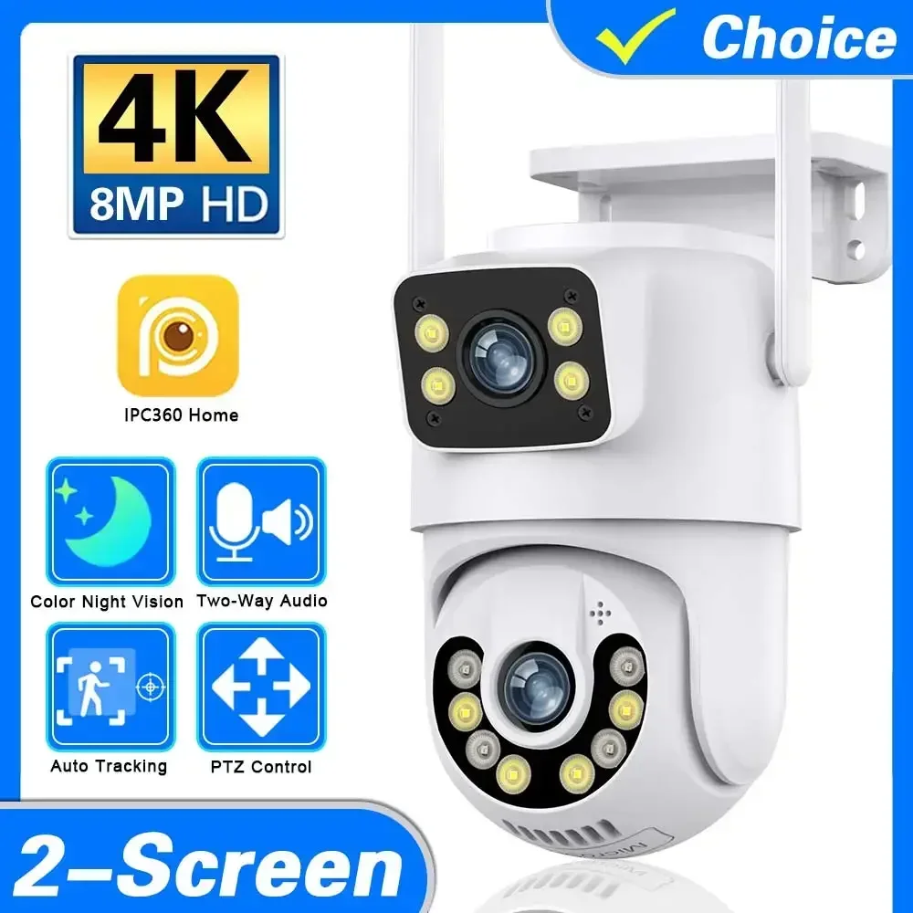 4K Color Night Vision Wifi PTZ IP Security Camera Dual Lens Auto Tracking Outdoor 2 Way Audio Wireless CCTV Surveillance Camera