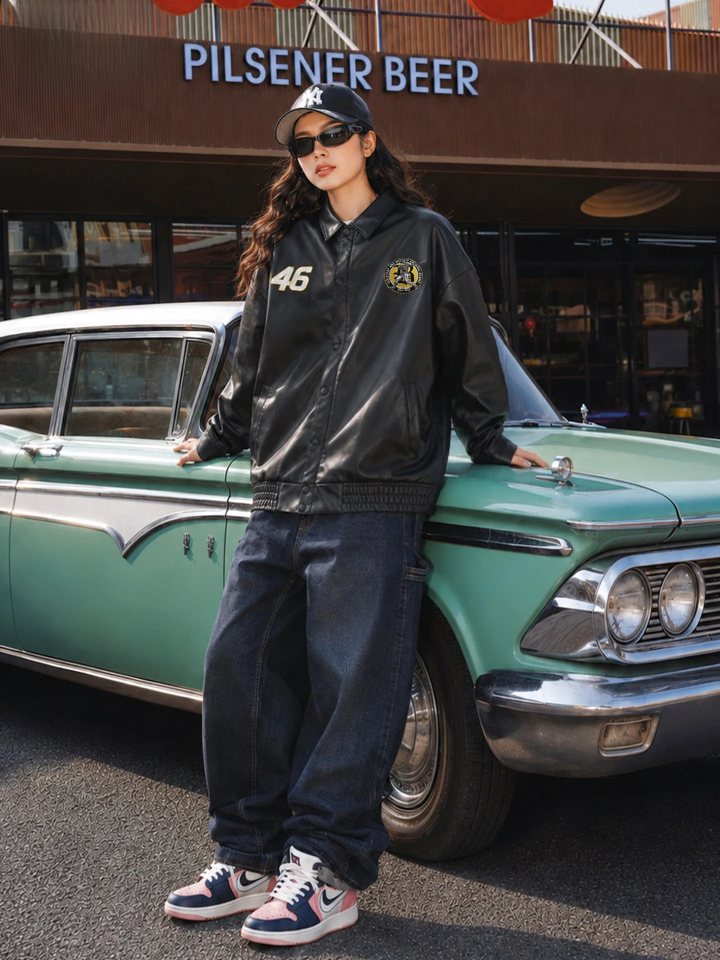 Busykid American Hip Hop Embroidered Leather Jacket Heavyweight Original Trendy West Coast Street Dance Couple Outerwear