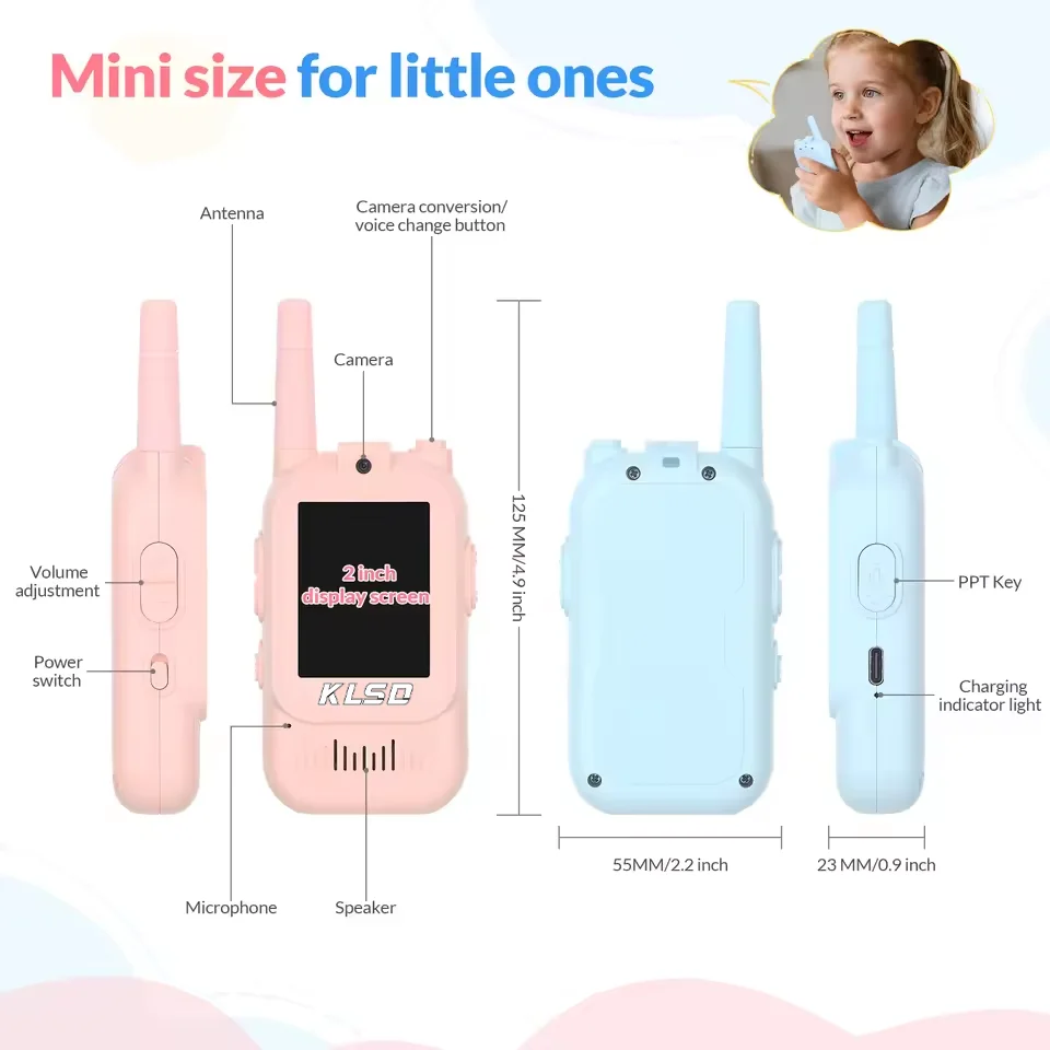 Children's Video Intercom 2-inch High-definition Screen Rechargeable Voice Fonts One-Click Call Cartoon Intercom Gift For Kids