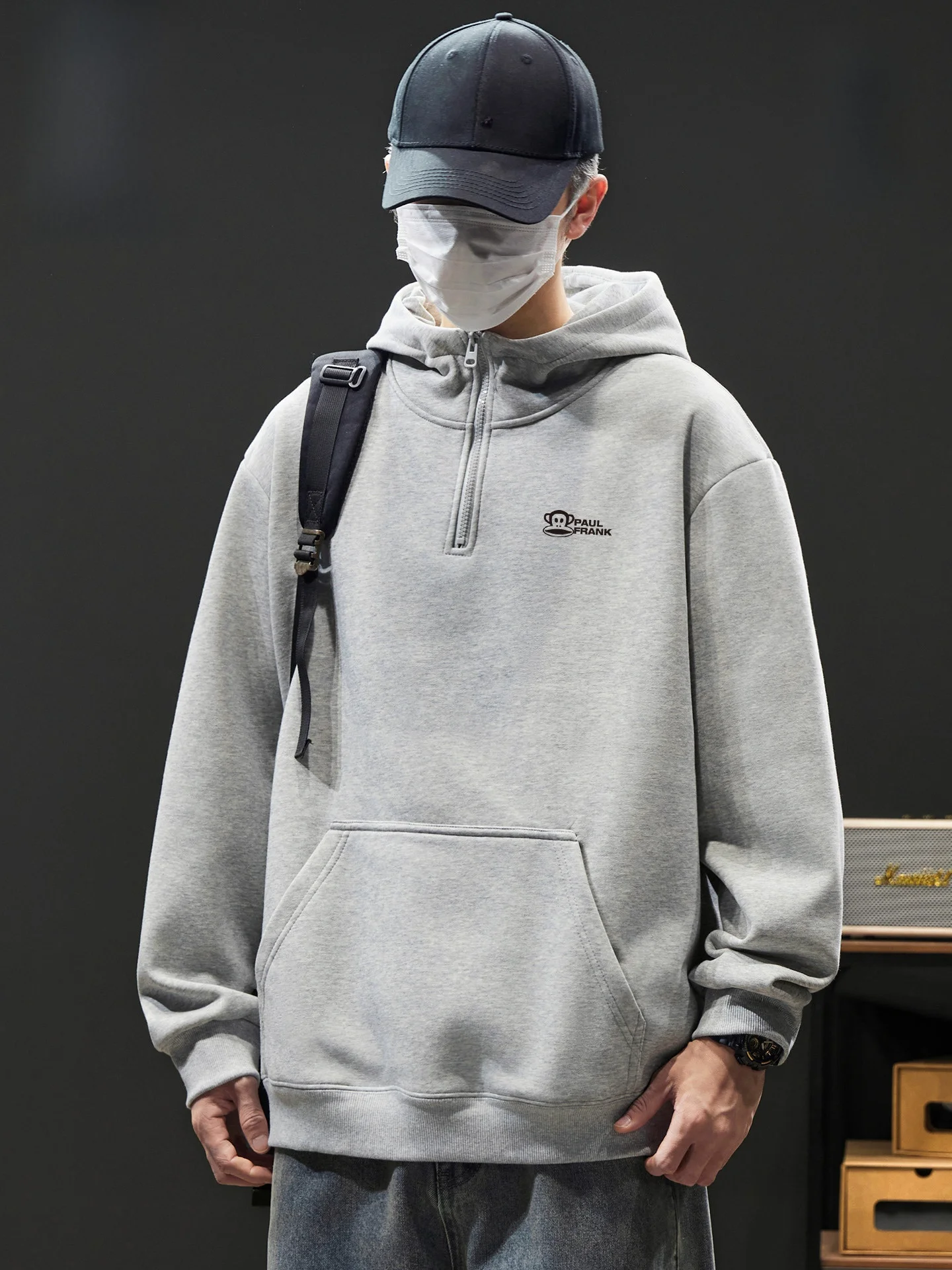 

Men's Faionable Fce Lined Hoodie f Zipper Hood Autumn Winter Jaet Casual Loose Fit Urban Sle Long Sve