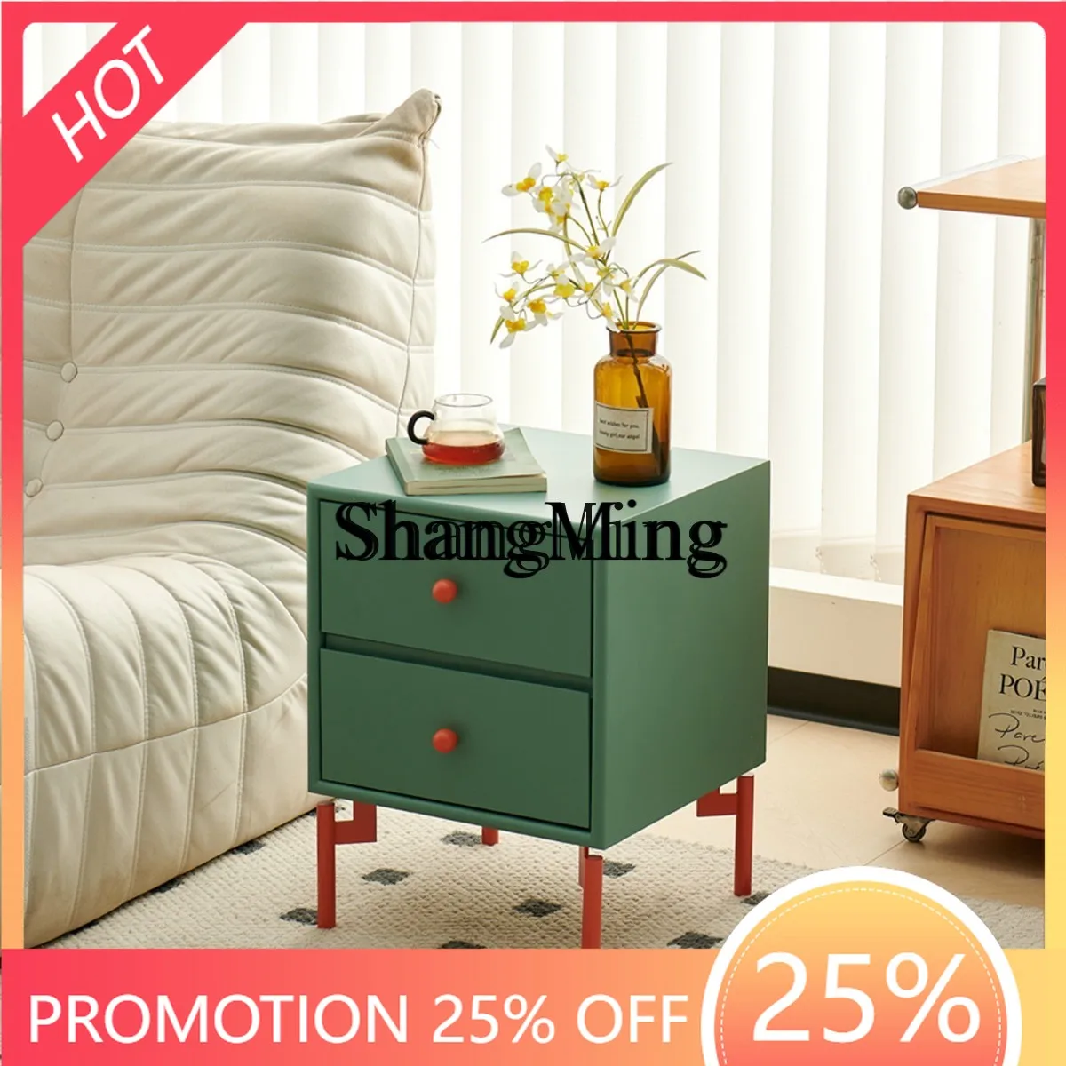 

FG Home Bedroom Bedside Table Modern Simple Storage Dopamine Storage Cabinet Shelf Side Cabinet