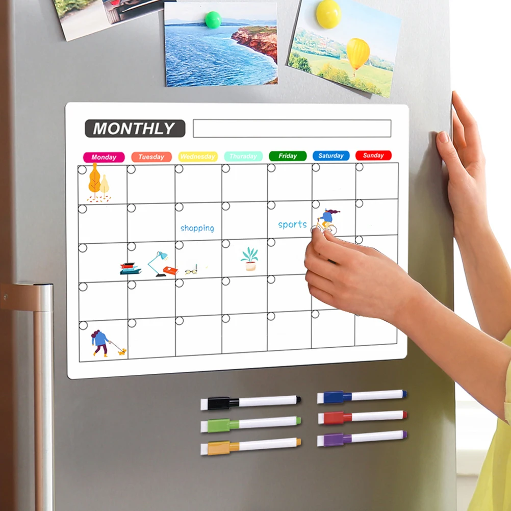 

Magnetic Weekly Planner Board for Fridge Reusable Dry Erase Clear Plastic Message Board Calendar Schedule Cup Towel Set