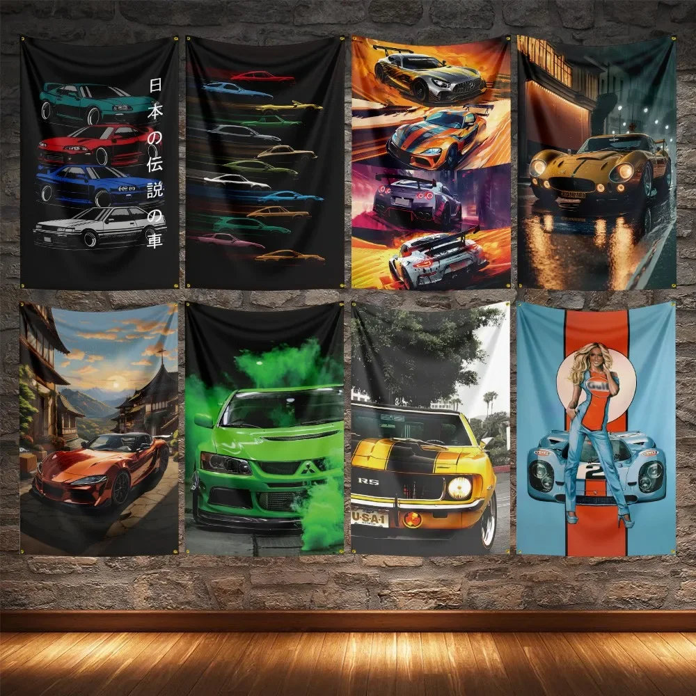Legendary Car Flag Polyester Digital Printing Super Racing Cars Banner For Decoration
