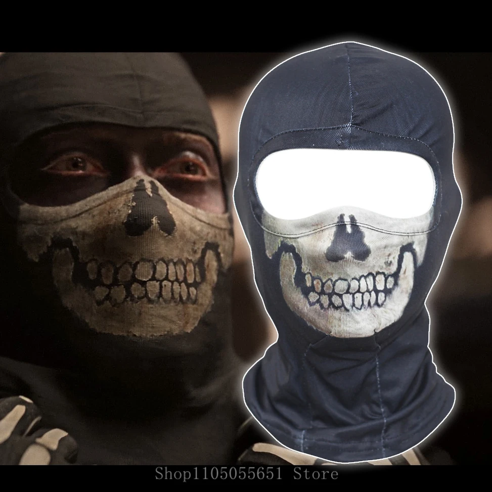 Gioco COD Fantasma Teschio Cosplay Spaventoso Viso Scheletro di guerra Giro Copricapo da esterno Maschera antivento Moto Bicicletta Sci Teschio