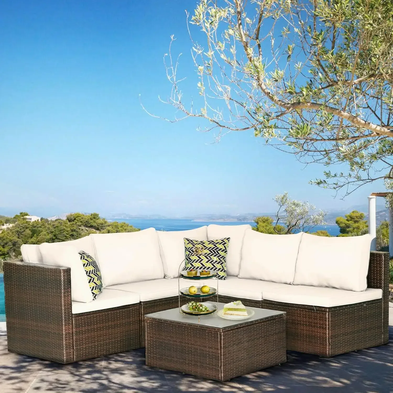 Outdoor Furniture Patio Sets 4/5/6/7/8pcs Wicker Conversation Set Sectional Sofa All-Weather Tea Table & Washable Couch Cushions