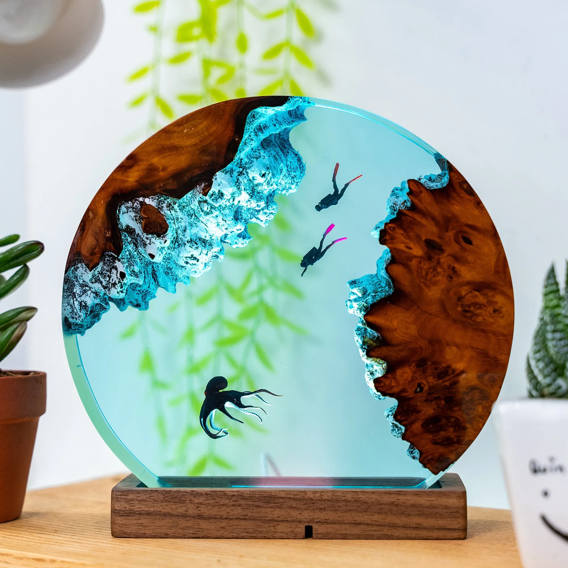

Ocean Organic Resin Lamp Creative Art Desktop Ornament Night Light Sea Exploration Landscape Decoration Table Lamp USB Charing
