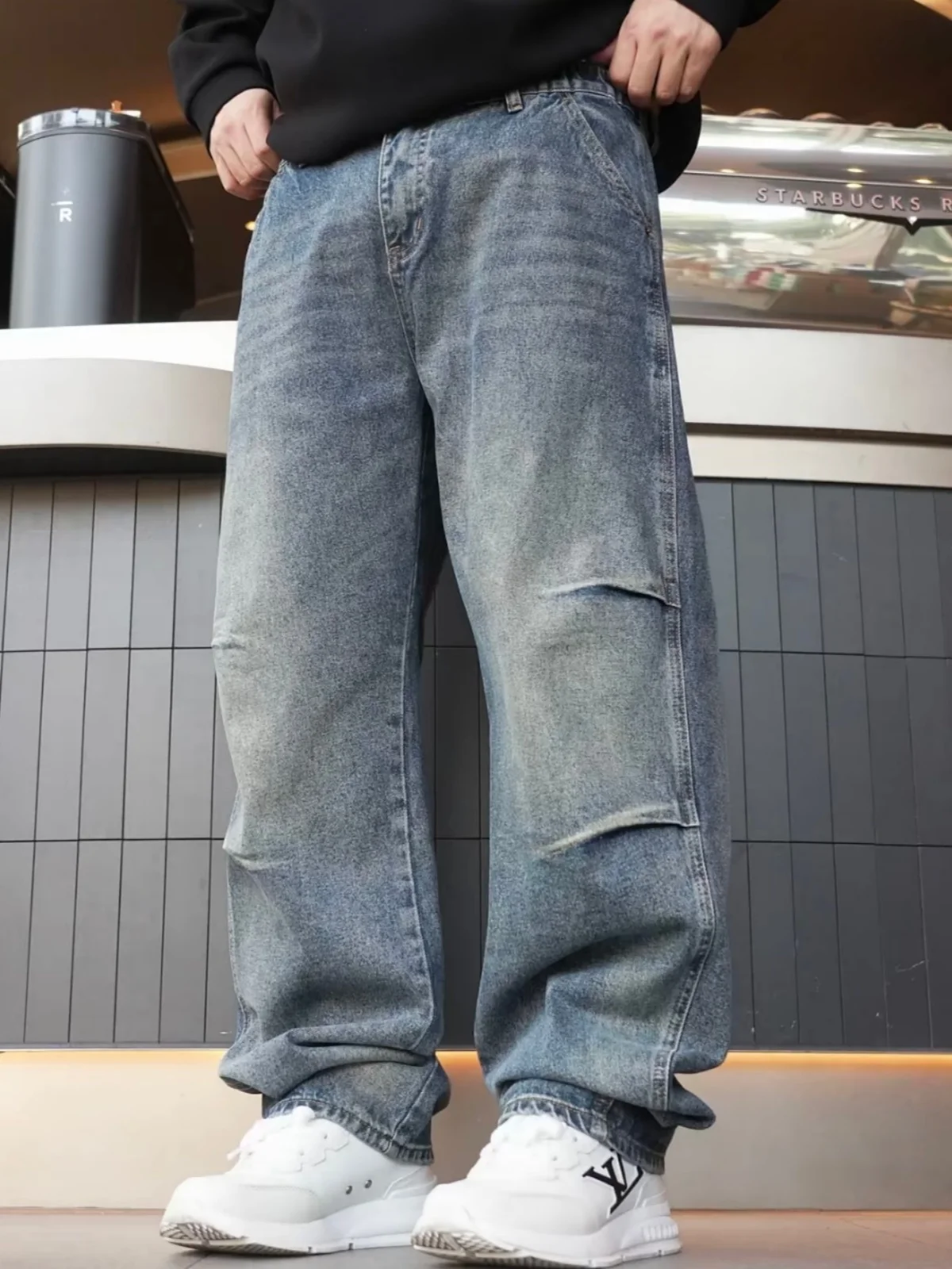 

Ретро американские прямые джинсы с завышенной талией, мужские дышащие широкие повседневные брюки, осень-зима, модный бренд