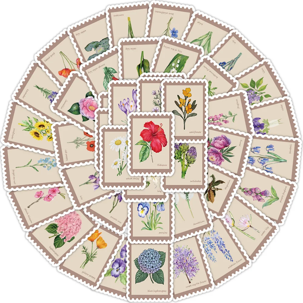 50 SZTUK Retro Kwiatowe Naklejki z Surowych Kwiatów, Naklejki Winylowe Graffiti na Gitarę, Bagaż, DIY, Wodoodporne Naklejki na Obudowę Telefonu