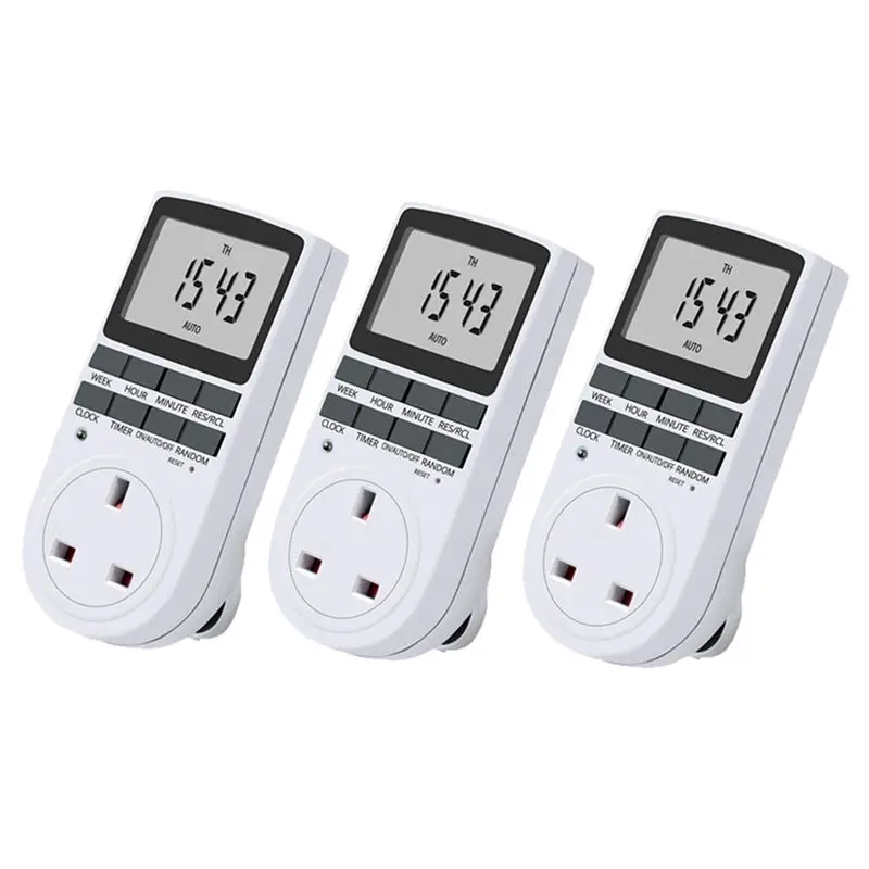 A74E-3X Uk Plug Digital Timer Plug Socket, Electrical Programmable Plug In Timer Switch For Light, B And More, 13A/2900W Max