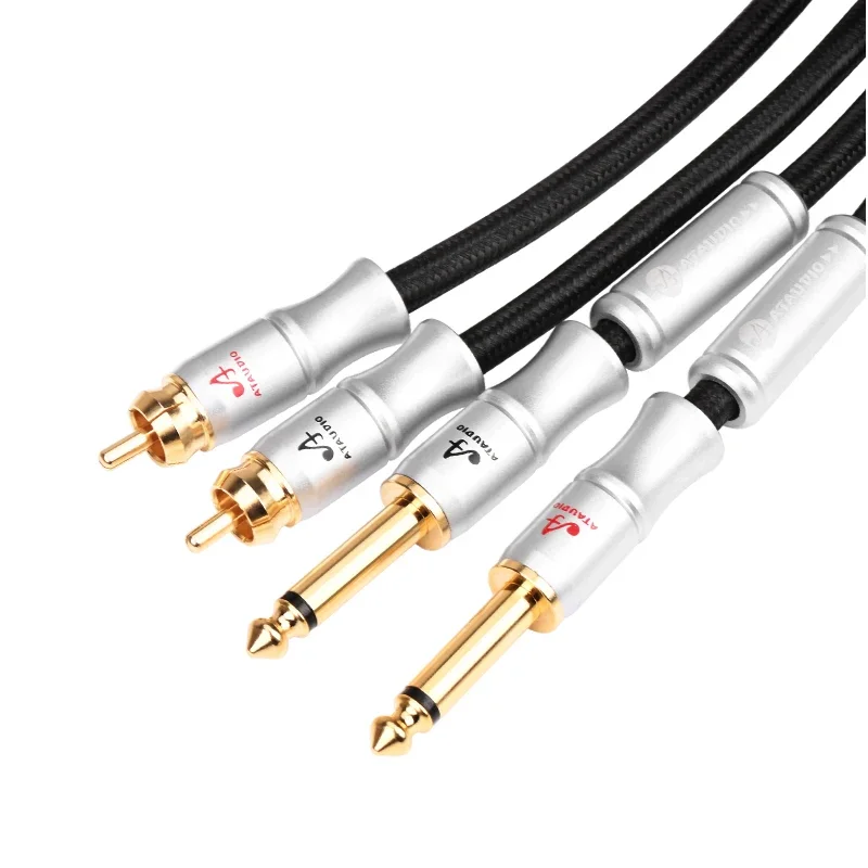 Аудиокабель Hi-Fi 0,5–15 м, двойной 6,35 мм на двойной RCA для микшерного усилителя, плетеный кабель с разъемом 2*RCA на 2*1/4 дюйма