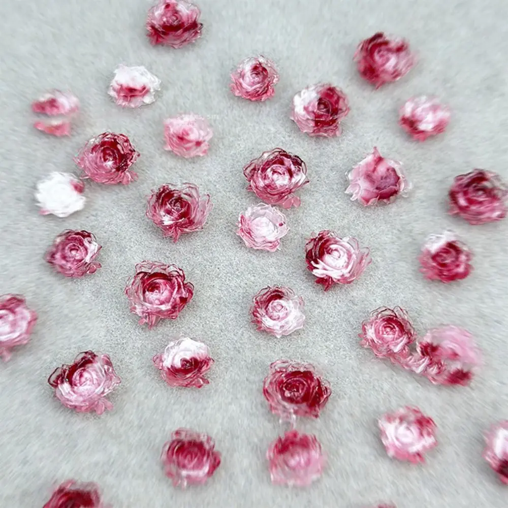 50PCS 3D Resin Camellia Nail Art Decoration Vintage Dark Night Two-tone Camellia Accessories Size Mixed Simulation Flower