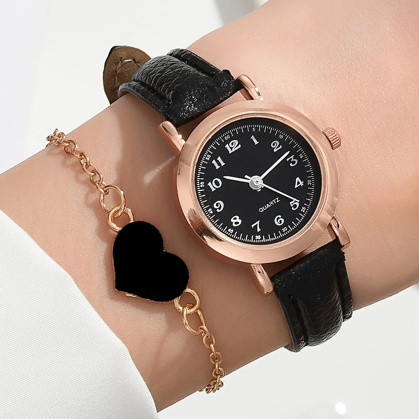 1pc Glitter Dial Round Pointer Quartz Watch & 1pc Bracelet Fancy Women Watches Jewelry Sophisticated And Stylish Women Watch
