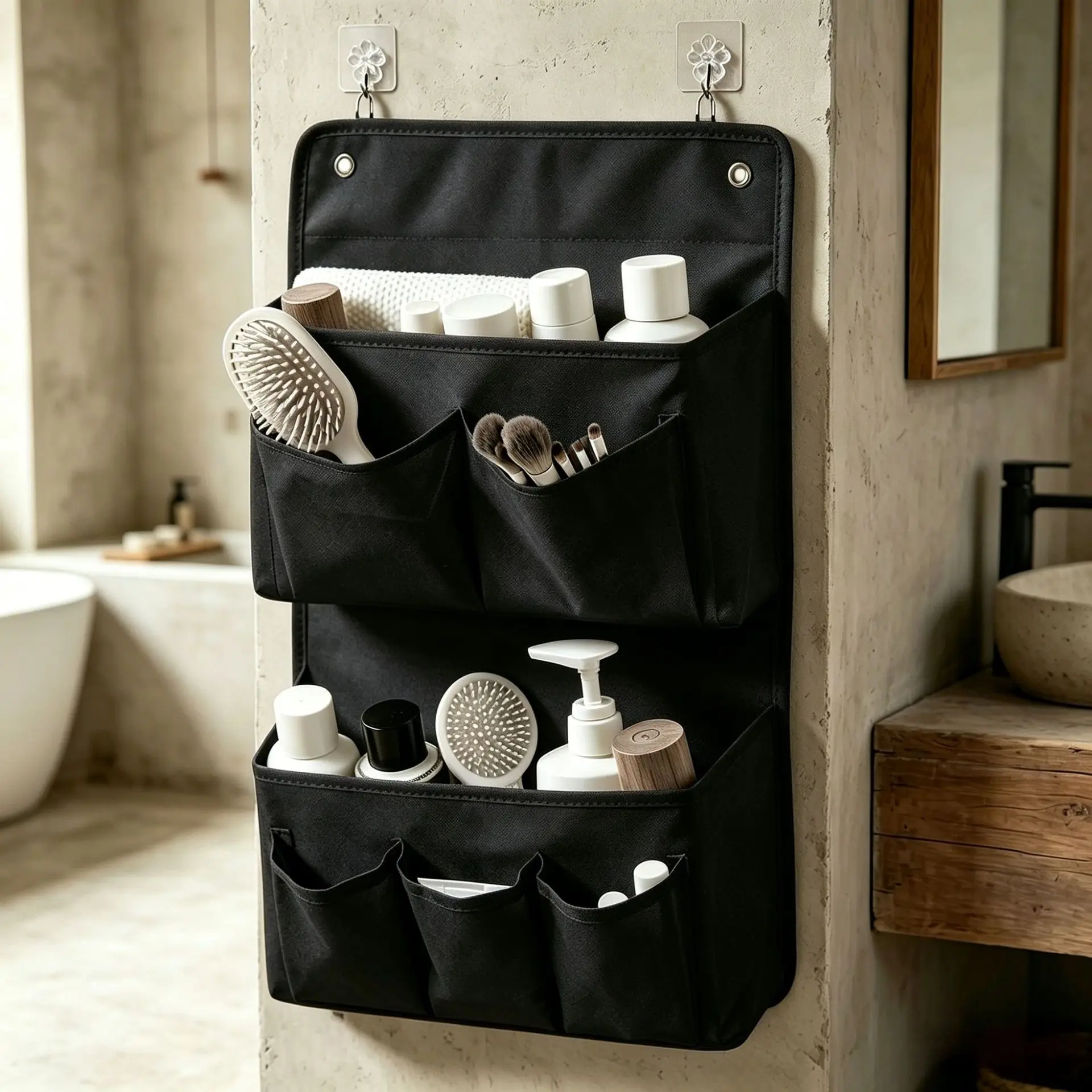 1Pcs Double-layer Wall-Mounted Storage Organizer Multi-Compartment Non-woven Fabric Hanging Bag For Home Office Closet