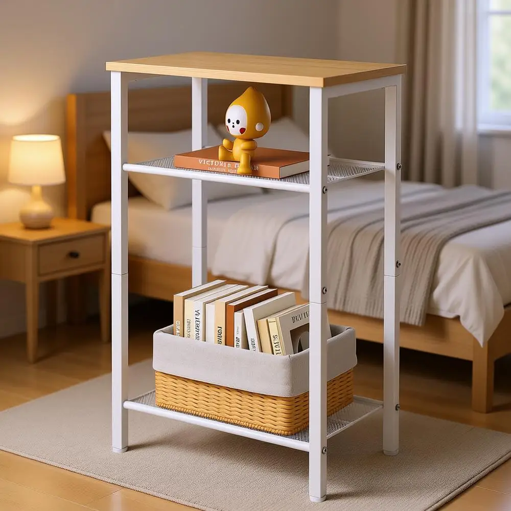 

Тумба-столик на 3 яруса, прикроватный столик, узкий приставной столик с хранением, тумбочка для небольших помещений, металлический каркас, для гостиной, спальни