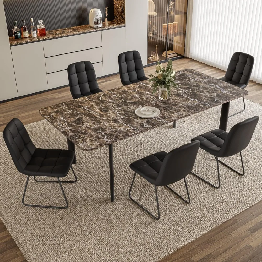 Extendable Dining Table Set for 6-8 People, 63 to 78.7 Inch MDF Kitchen Table with 6 Upholstered Chairs