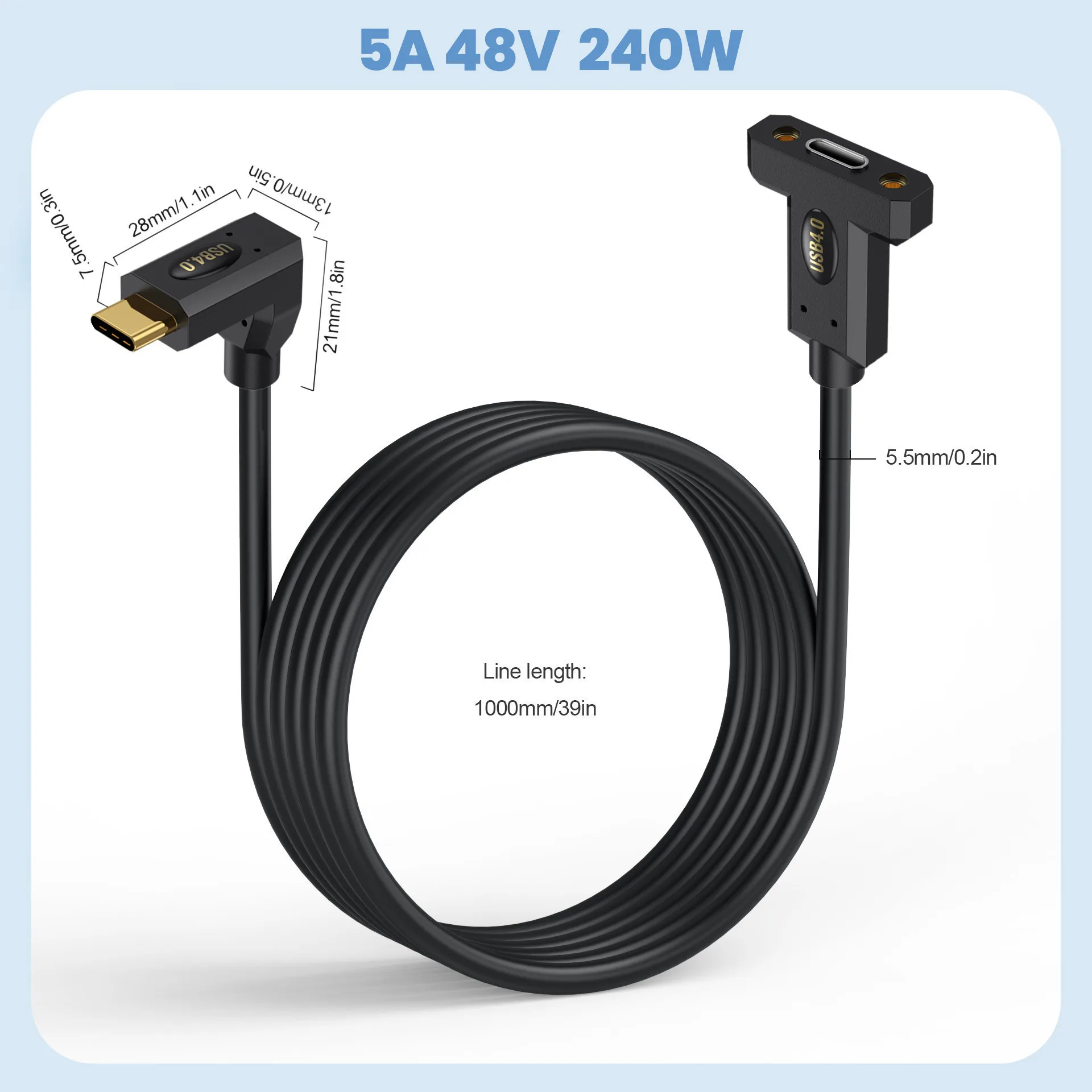 30cm 60cm 1m 2m USB4 Type-C Male to Female with Ear Screw Fixed Panel Extension Cable 8K 60HZ Thunderbolt 4 Multifunctional 240W