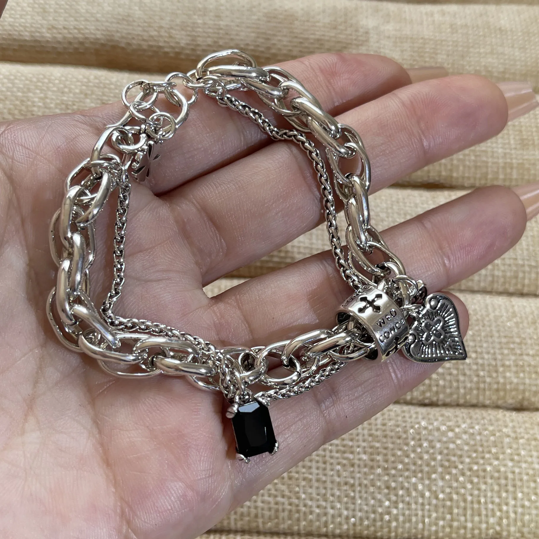 100% Solid 925 Sterling Silver Retro Bracelet for Women Men Vintage Handmade Vintage Chain Zircon Bracelet Birthday Gift