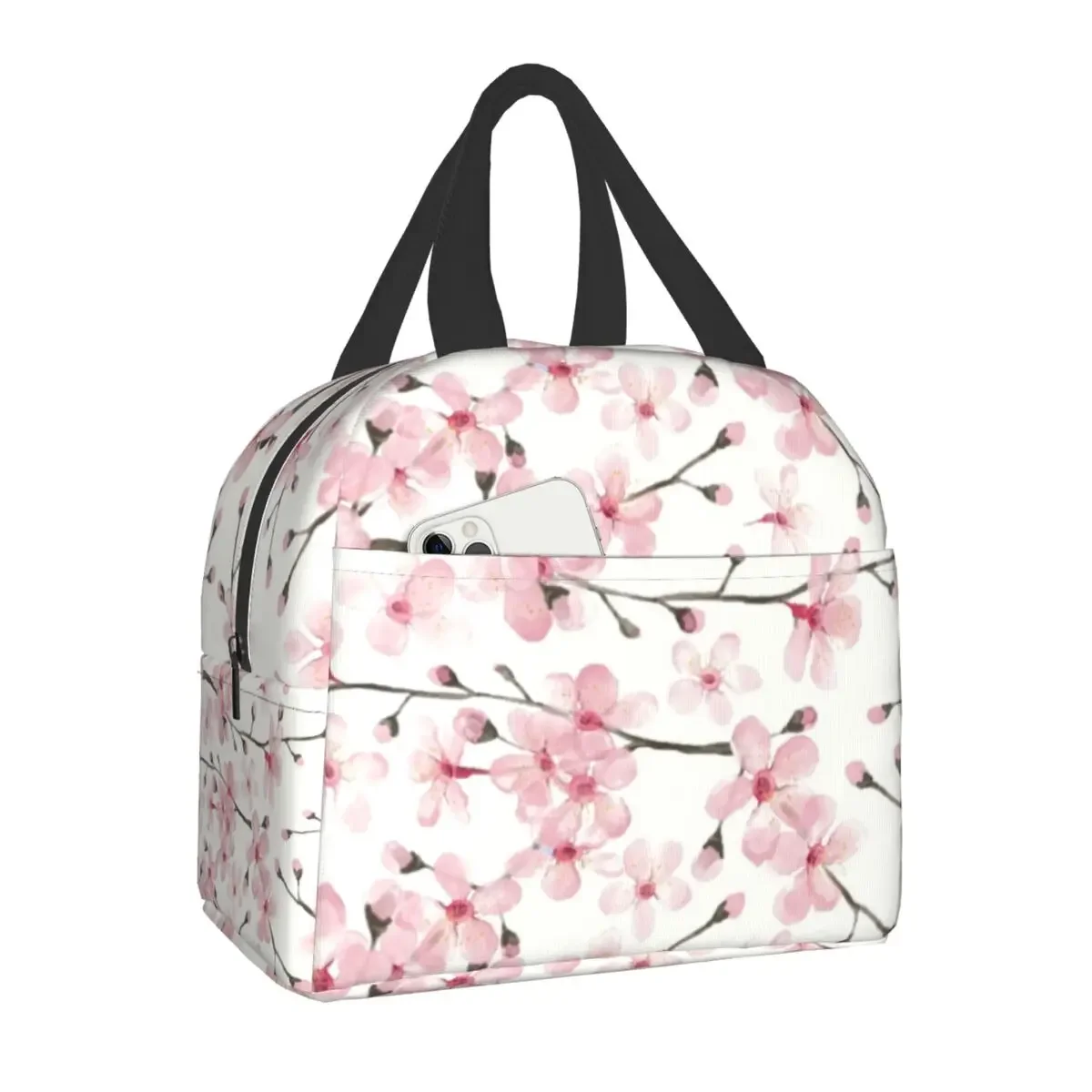 Japanese Cherry Blossom Insulated Lunch Bag for Women Floral Flower Resuable Cooler Thermal Food Lunch Box Work School Travel