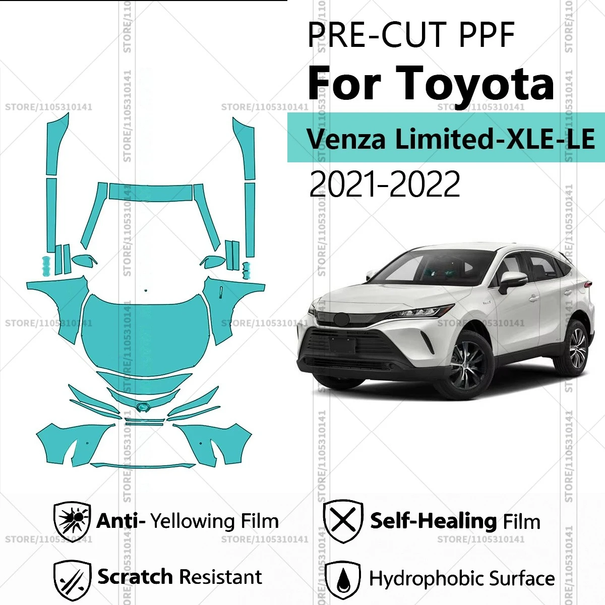 Pre-Cut Paint Protection Film PPF Transparent Car Film Automotive Front Kit-Rockers For Toyota Venza Limited-XLE-LE 2021-2022