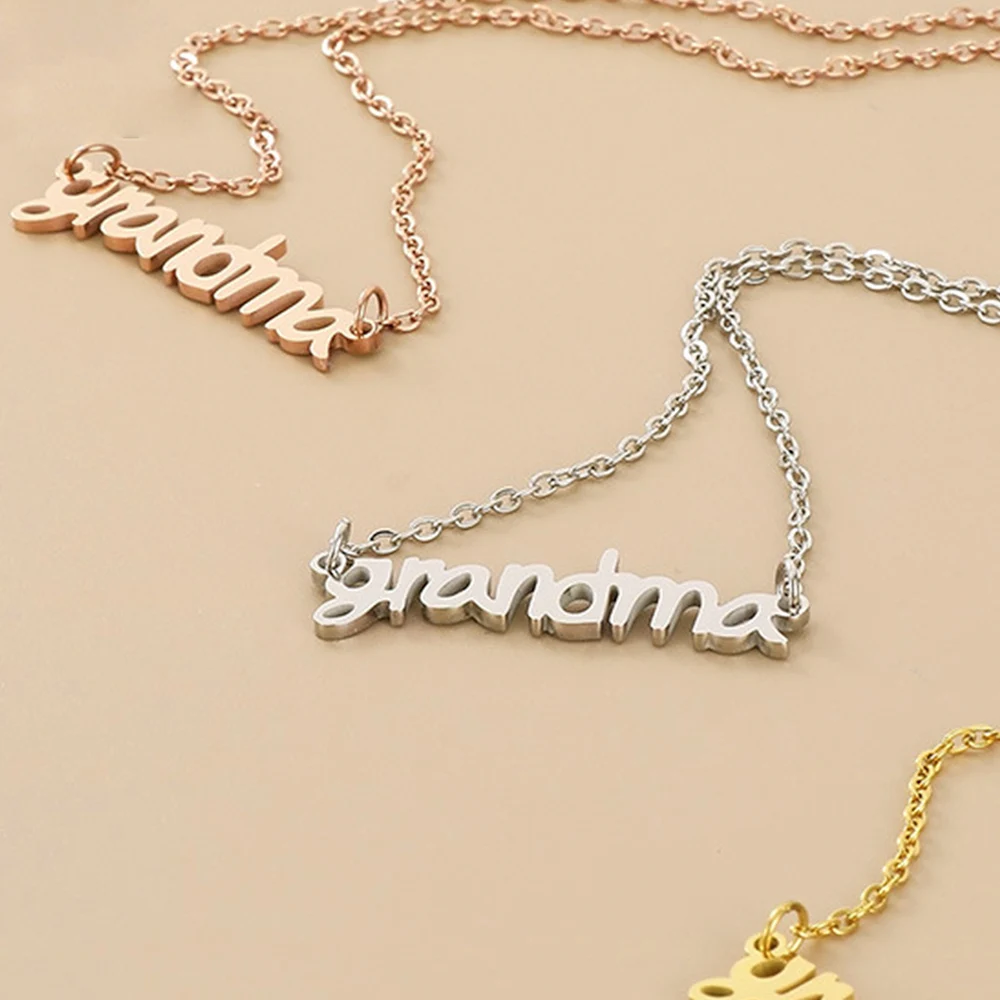 Tiny  Metal Letter Grandma Pendant Necklace For Women Gold Color Link Chain Simple Design Lovely Cute Girls Choker Family Gift