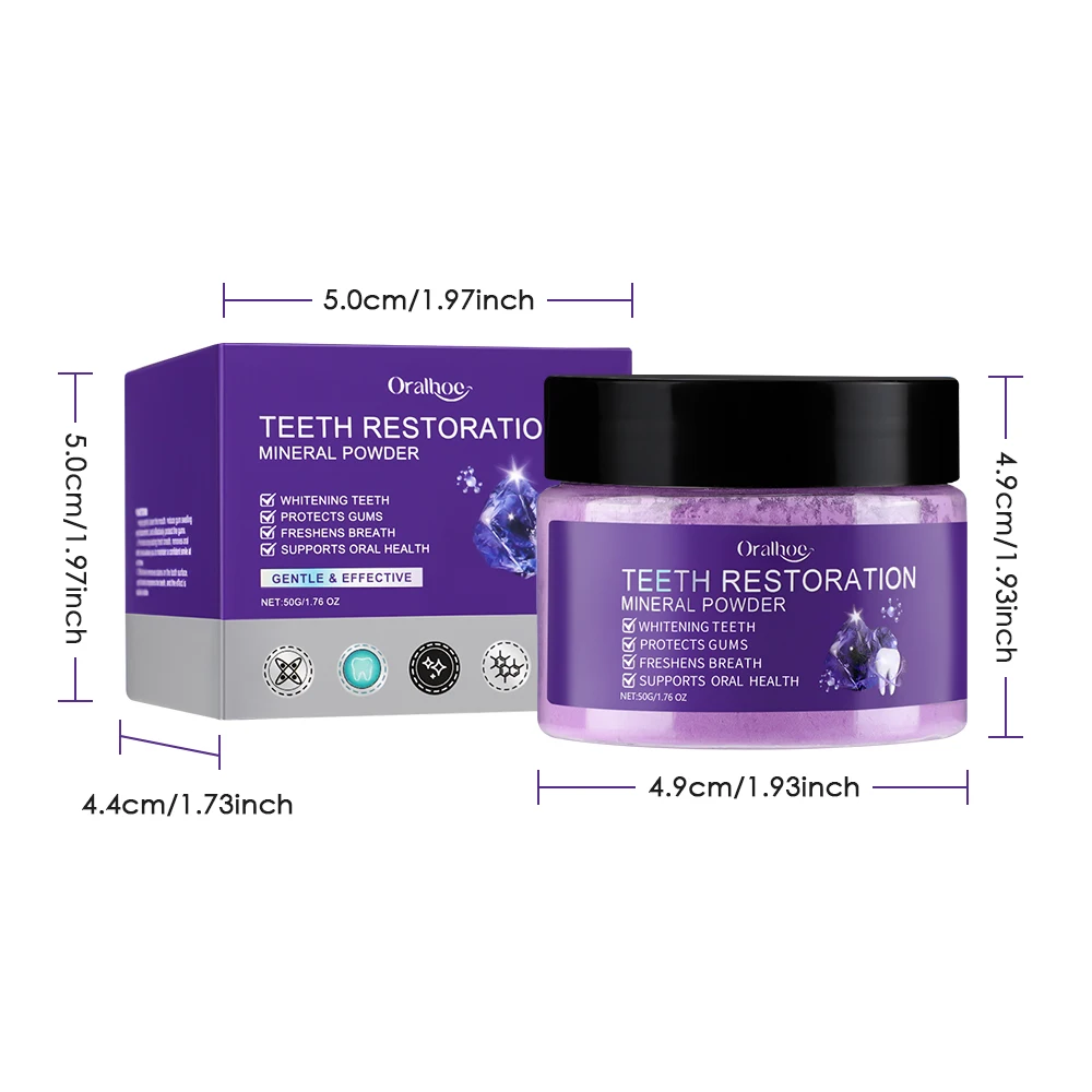 50g Purple Teeth Bleaching Powder Improve Bad Breath Reduce Plaque Stain Oral Hygiene Care Clean Teeth Whitening Powder